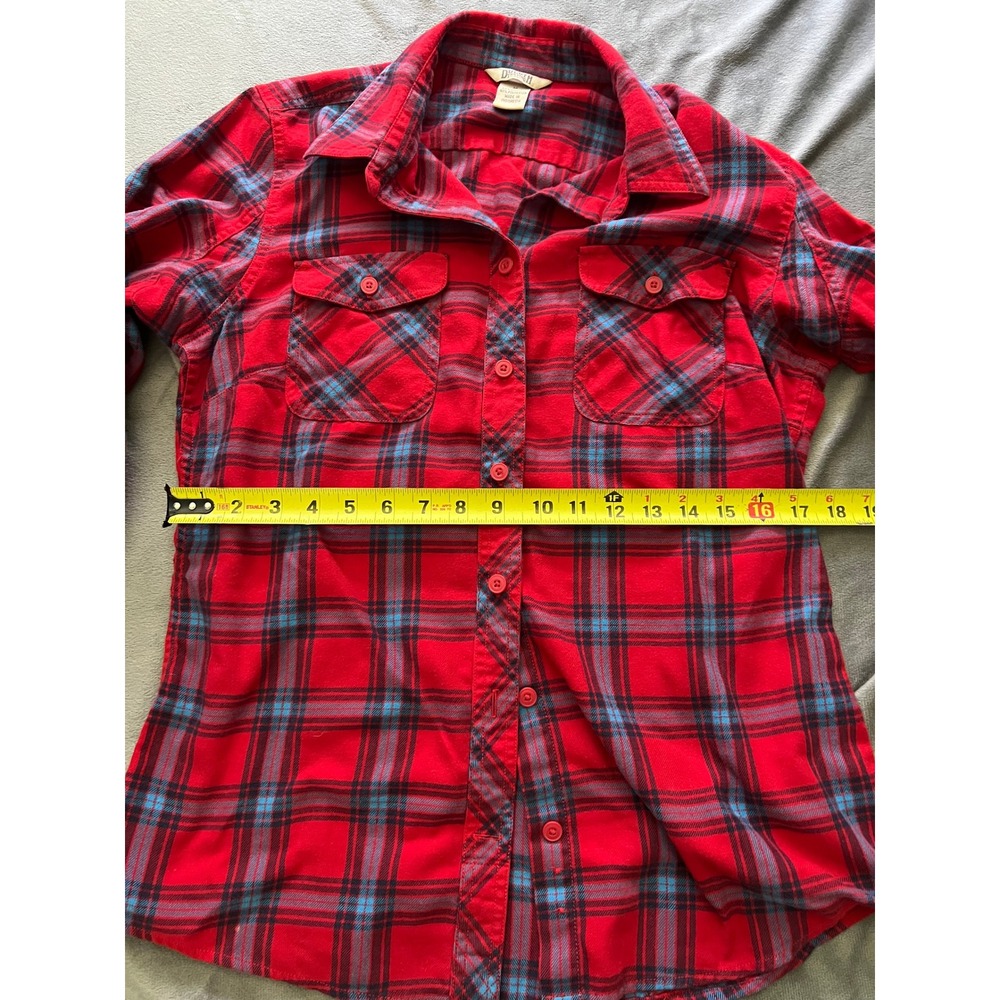 Duluth Trading Co Womens Red‎ Blue Plaid Flannel  Shirt Roll Tab Sleeve M - Picture 5 of 9